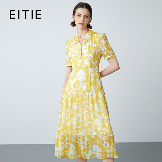 EITIE爱特爱夏季新款法式植物印花通勤显瘦连衣裙7807549 商品图0