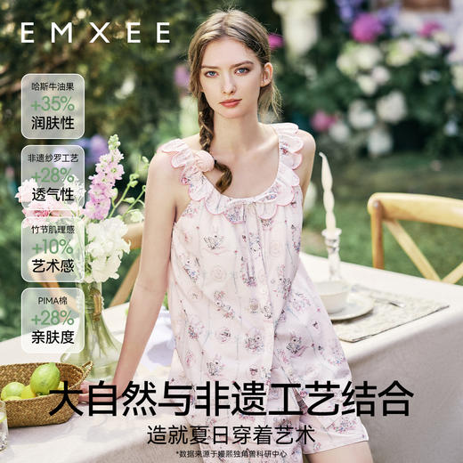 【家居服专场】嫚熙夏季牛油果纱罗女士睡衣薄款果纱胸垫短袖家居服套装2025新款 商品图2