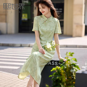 【专属特价】熙世界新中式改良旗袍裙子2025夏日新款气质绿色提花国风连衣裙