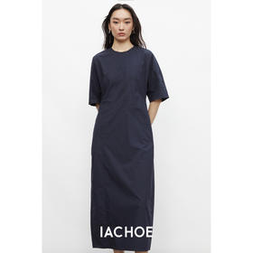 棉仓3431516023-IACHOE立体剪裁宽松版型显瘦不规则收腰连衣裙中长款