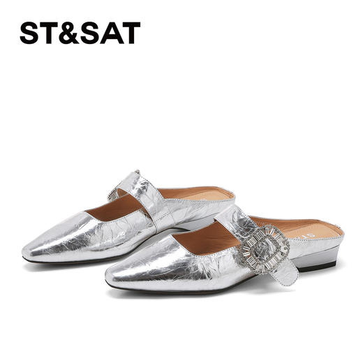 星期六褶皱设计包头方扣玛丽珍穆勒拖SSD2114CVF 商品图11