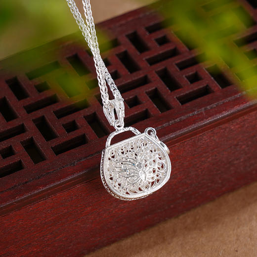 子佩集S990银【纳福之蝶】套链项链【MXTL030】纯银蝴蝶钱袋花丝珐琅彩2505 商品图5