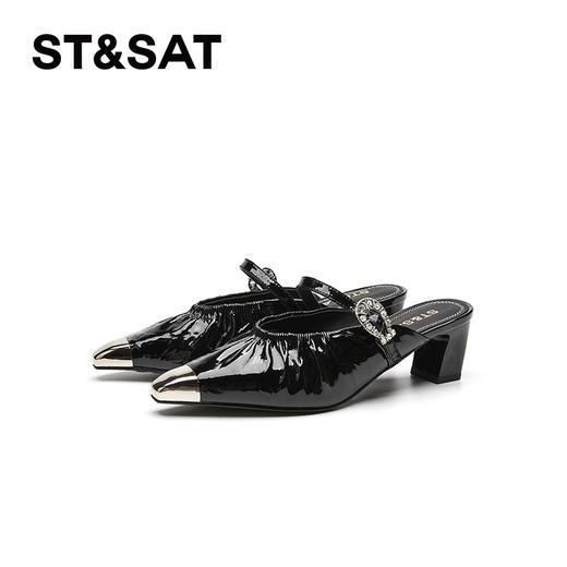 星期六摩登钻扣金属头粗跟穆勒拖SSD2110ERM 商品图9