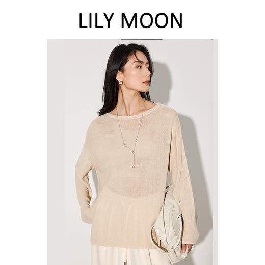 LILYMOON【一字领珠片罩衫】夏季天丝亚麻镂空罩衫细闪 商品图3