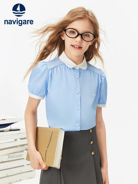 【纳维凯尔】【120-165】Navigare意大利小帆船女童夏季短袖衬衫