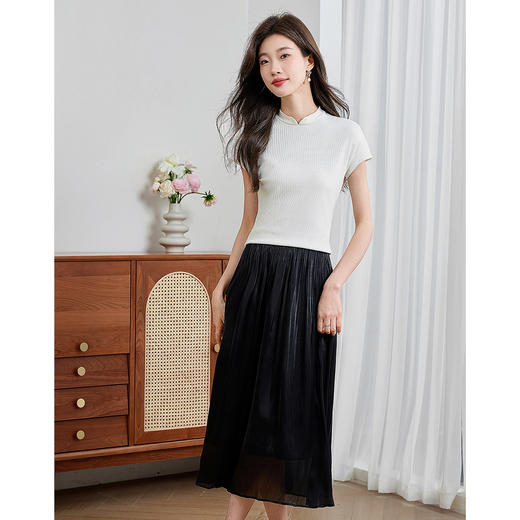 【专属特价】熙世界气质新中式T恤短袖夏装新款国风修身小衫马面裙上衣 商品图3