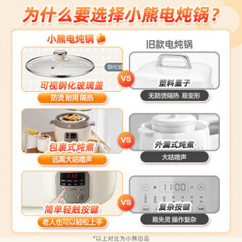 小熊（Bear）电炖锅 电炖盅 隔水炖锅3-4人用 煲汤锅 燕窝炖盅 炖汤锅 炖汤盅 宝宝辅食锅 DDZ-C25X6 4L配蒸笼 商品图2