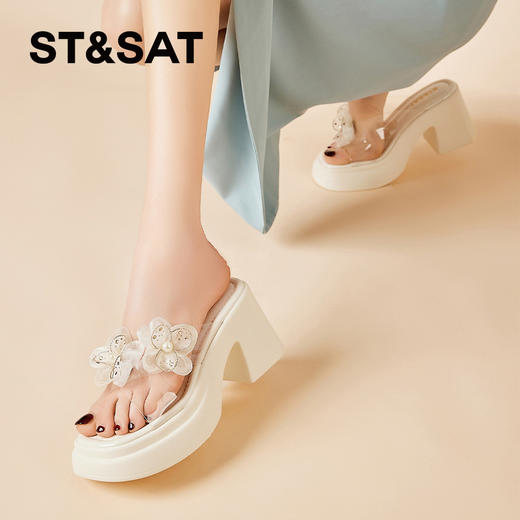 星期六仙女风精致花朵粗跟凉拖SSD2110E9Z 商品图3