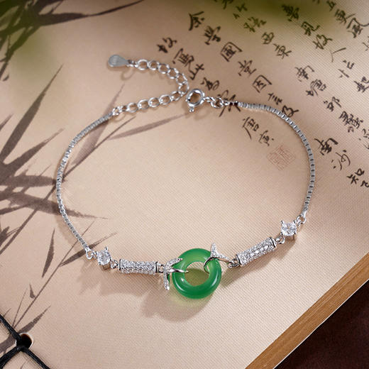 子佩集S925银【竹扣平安】手链【SL011250】纯银绿玉髓平安扣2505 商品图2