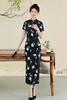 TZW-珍爱一生2025夏季长款提花双层黑色短袖旗袍日常修身气质改良旗袍 商品缩略图5