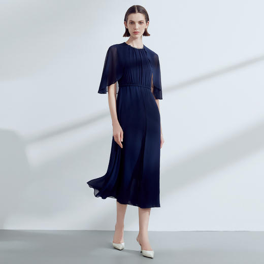 EITIE爱特爱夏季新款时尚洋气网纱拼接收腰压褶连衣裙7807559 商品图2