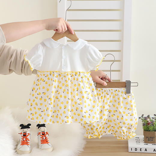 【花边设计精致可爱，透气舒适】新款甜美水果娃娃领 花边短袖 婴儿童夏装两件套 女宝宝夏季套装-QQ 商品图3