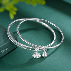 子佩集S999银【好运莲莲】手镯【XXSZ007】纯银两个圈莲花铃铛2505