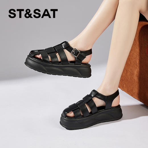 星期六度假风松糕厚底编织猪笼罗马鞋SSD2115EA7 商品图0