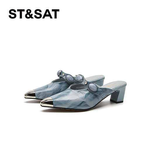 星期六中式风晕染金属尖头粗跟穆勒拖SSD2110EPP 商品图11