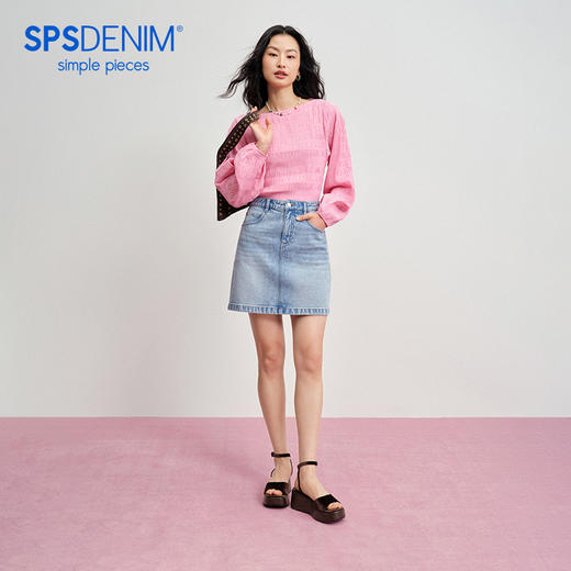 【四分牛仔半裙】simplepieces夏新款SPS牛仔短裙微弹微A字包臀裙 商品图0