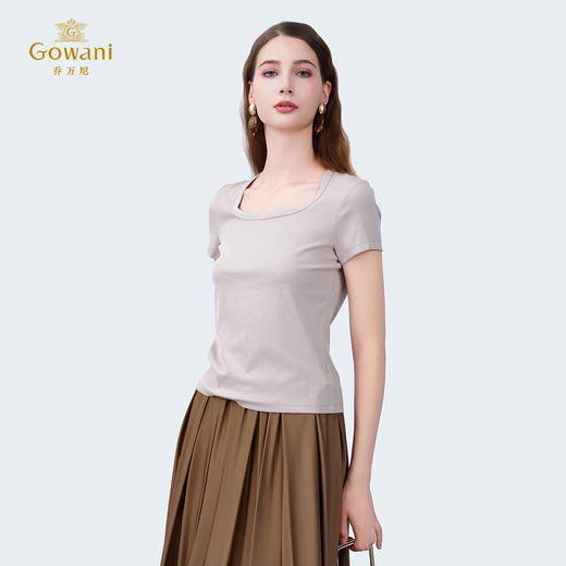 【多色可选】乔万尼基础款舒适百搭U领显瘦小短袖EZ2C141 商品图1