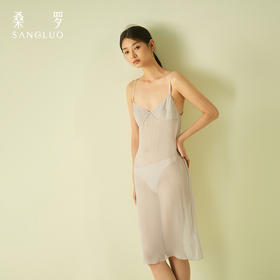 桑罗薄透银灰色乔其吊带裙桑蚕丝女夏修身2025年新款