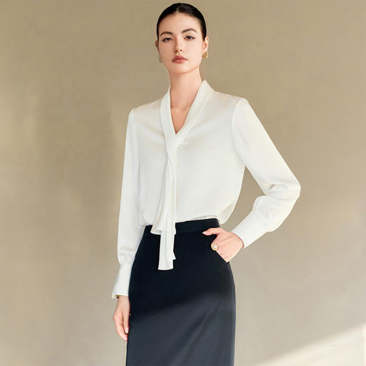IWY/春夏白色衬衫女新款飘带衬衣设计感小众百搭西装内搭WB131 商品图2
