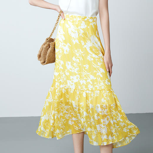 EITIE爱特爱夏季新款气质通勤高腰显瘦a字印花半身裙7806514 商品图2