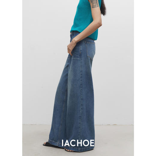 棉仓3521519003-IACHOE约克阔腿裤复古中高腰垂感直筒阔腿牛仔裤 商品图3