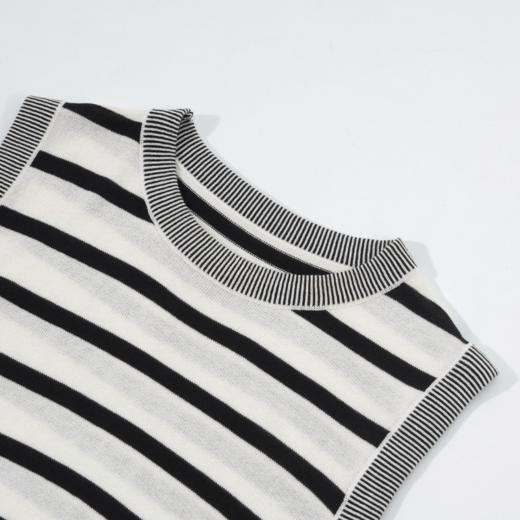 Grace&Glam 法式莱赛尔亚麻条纹针织无袖衫 商品图1