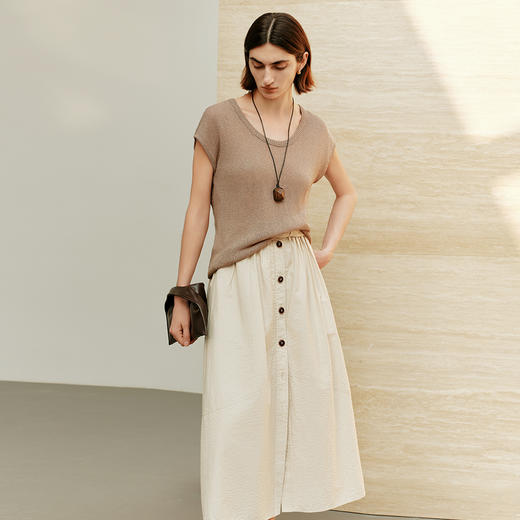 【破价】N°28 夏季2025新款法式设计纽扣半身裙女 中长款轻薄舒适裙子885251Q578 商品图2