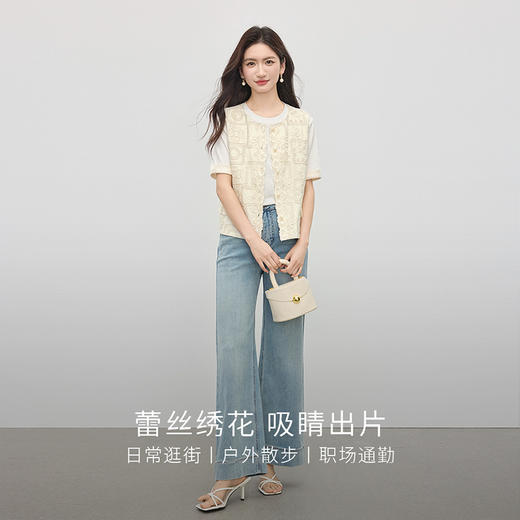 【年货节】熙世界国风蕾丝绣花马甲背心女夏薄款2025新中式圆领无袖坎肩上衣 商品图2