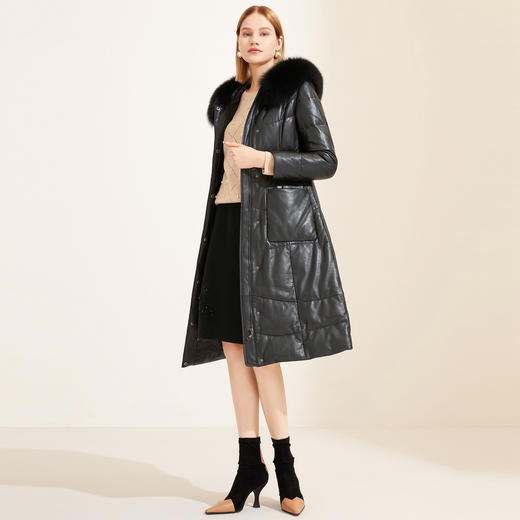 JTAD011500002GA JUZUI/玖姿 时尚狐狸毛领中长款保暖真皮皮衣羽绒服女 商品图0