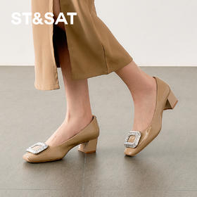 星期六经典方头水晶扣粗跟浅口单鞋SSD1111028