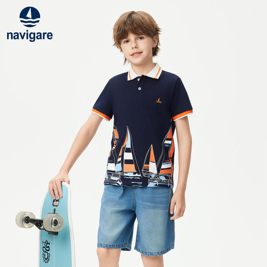【纳维凯尔】【120-165】Navigare意大利小帆船男童夏季短袖POLO衫 商品图0
