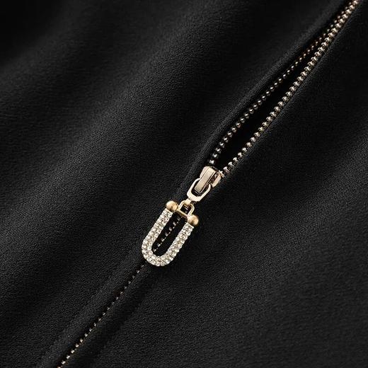 「高货wl」全新升级【铂金会员339/天猫459/差价120】(00857)洛诗琳法式高级感连衣裙2025夏季优雅翻领镶钻拉链收腰裙子00857 商品图2