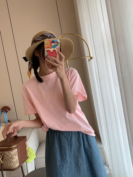 510-3 45R 竹节棉 夏日多巴胺 彩色圆领短袖T恤 商品图0