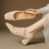 【预售5天】巨好穿法式单鞋女春夏季镂空方头粗跟杏色真皮米白色高跟鞋女XPJ&9093 商品缩略图1