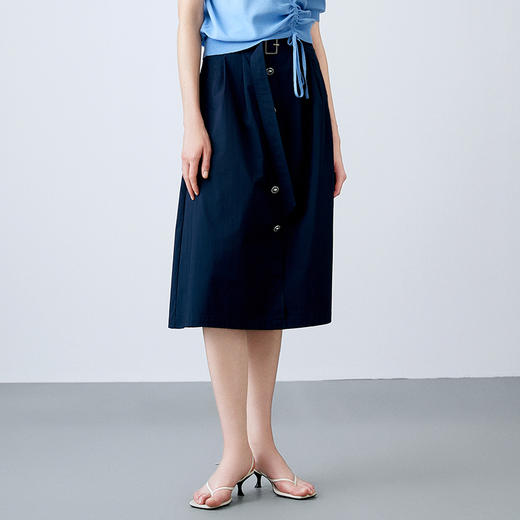 EITIE爱特爱夏季新款文艺气质高腰a字纽扣复古半身裙7806510 商品图1