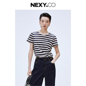 商场同款！2025夏季航海系经典条纹长绒棉短袖圆领T恤！