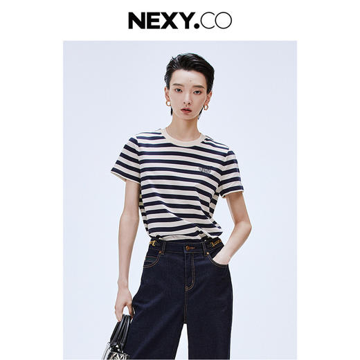 商场同款！2025夏季航海系经典条纹长绒棉短袖圆领T恤！ 商品图0
