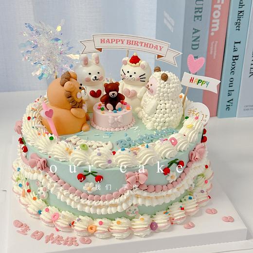 立体小动物复古蛋糕（提前告知客服要什么小动物以及哪个画生日帽）-低糖处理无添加 商品图0
