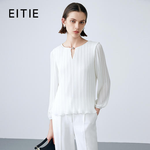 EITIE爱特爱夏季新款气质网纱飘逸慵懒通勤直筒衫上衣7813521 商品图0