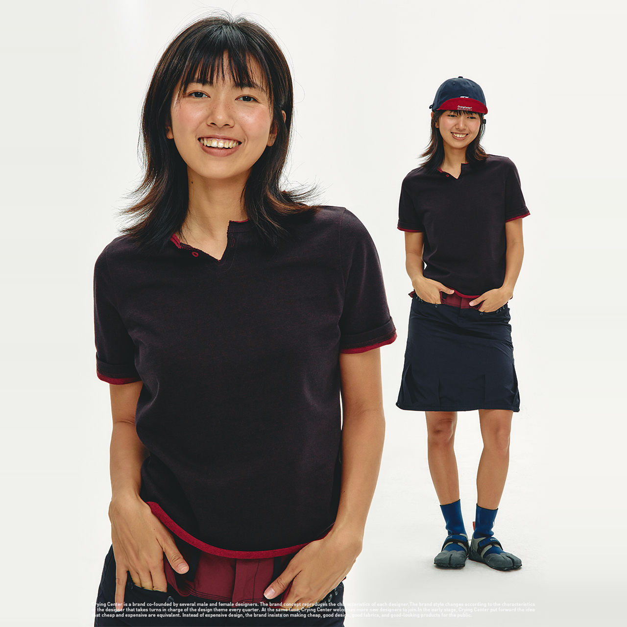 CryingCenter 小v领方块双色卷边短袖tee 哭喊中心