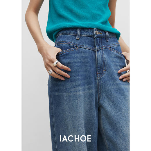 棉仓3521519003-IACHOE约克阔腿裤复古中高腰垂感直筒阔腿牛仔裤 商品图0