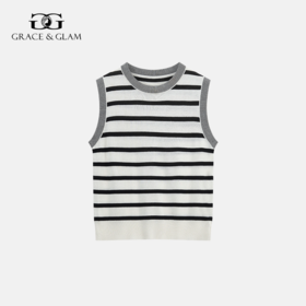 Grace&Glam 法式莱赛尔亚麻条纹针织无袖衫
