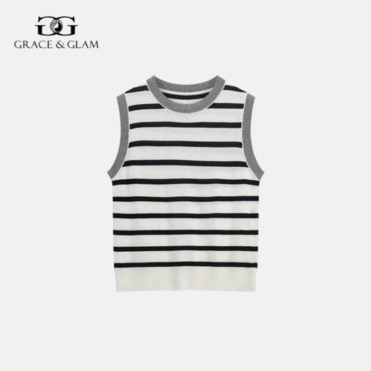 Grace&Glam 法式莱赛尔亚麻条纹针织无袖衫 商品图0