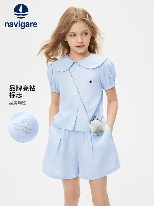 【纳维凯尔】【天丝亚麻】【120-165】Navigare意大利小帆船童装女童短袖套装 商品图1
