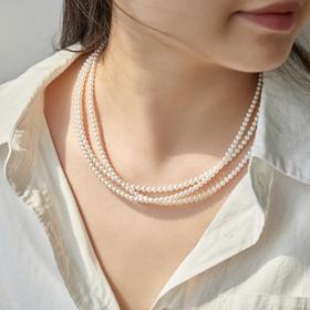 菜菜家三串式小米珠项链|3-4mm淡水Akoya，强光正圆，2+1可拆卸一链多用，珍珠项链