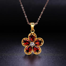 PIARA俏丽可爱五瓣花石榴石可爱吊坠NAA0402