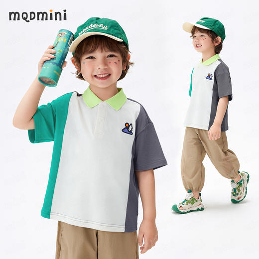 【90-140】【MQDMINI】男童夏季短袖Polo衫撞色翻领落肩袖上衣 商品图1