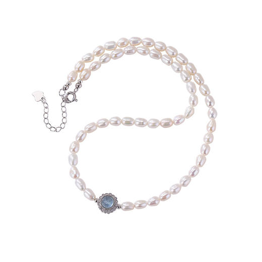 【宫廷贵女】S925纯银海蓝宝淡水珍珠两用叠戴宫廷风手链项链【CW-XL00399】 商品图4