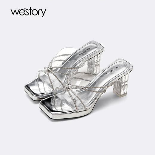 Westory2025年夏季厚底水台水晶方跟凉拖鞋W25BJ62221 商品图0