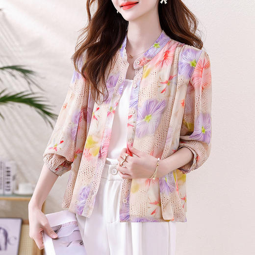 TZW-新款琉璃丝印花开衫防晒衣2025夏设计感气质减龄宽松休闲衬衣批发 商品图0